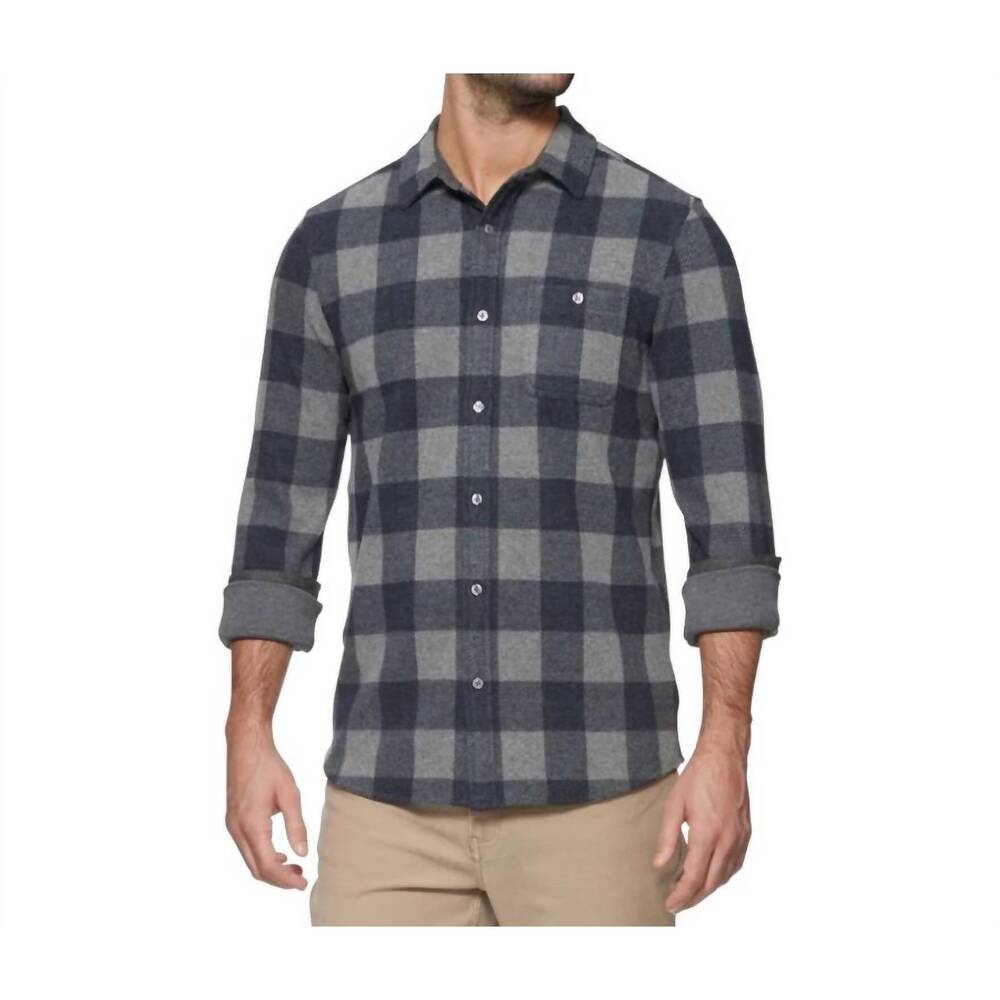 NEW FLAGS & ANTHEM hero stretch flannel shirt in navy/grey